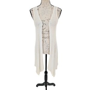 KNIT WORKS Open Front Cardigan Size 16 Cream Open Weave Stretch Texture Nice